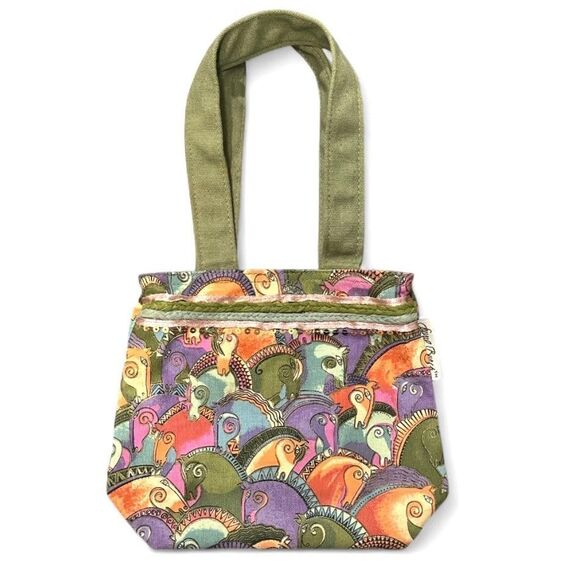 Laurel Burch Shoulder Horse Tote Bag Multicolor Horse Canvas Sequin Art Boho - Picture 1 of 10